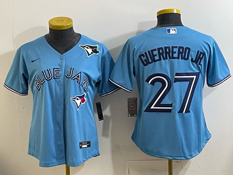 Women 2025 Toronto Blue Jays #27 Guerrero jr Light blue Game Nike MLB Jersey style 003